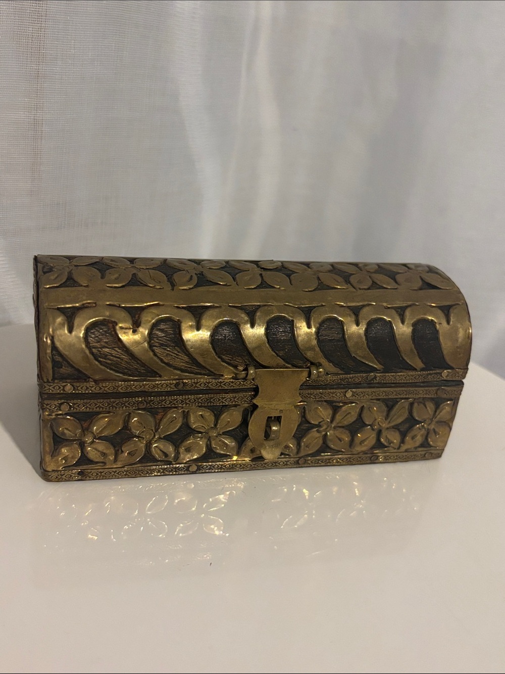 Ornate Brass Jewelry Chest - Gold Decorative Trinket Box
